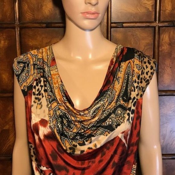 Grecian Multi Print Drape Front Sleeveless Top - Picture 5 of 12